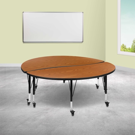 Flash Furniture Round 60 W, 60 L, 25 H, Chrome, Laminate, Particleboard, Steel, Wood Grain XU-GRP-A60-HCIRC-OAK-T-P-CAS-GG